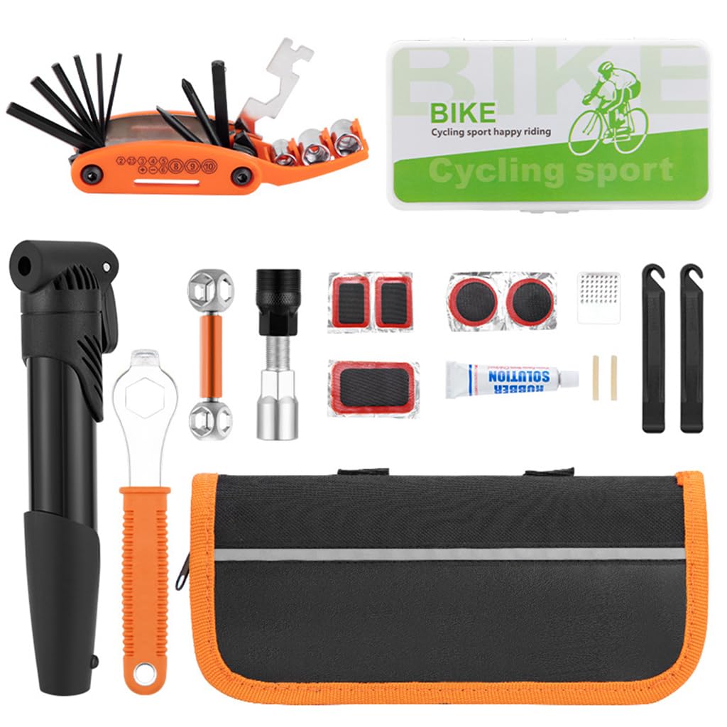 Proberos Bicycle Repair Bag with Tire Pump, Portable Tool Kit with Patches, Inflator, Maintenance Essentials All in One Safety Kit, Portable Tool Kit for Camping Travel Proberos Bicycle Repair Bag with Tire Pump, Portable Tool Kit with Patches, Inflator, Maintenance Essentials All in One Safety Kit, Portable Tool Kit for Camping Travel